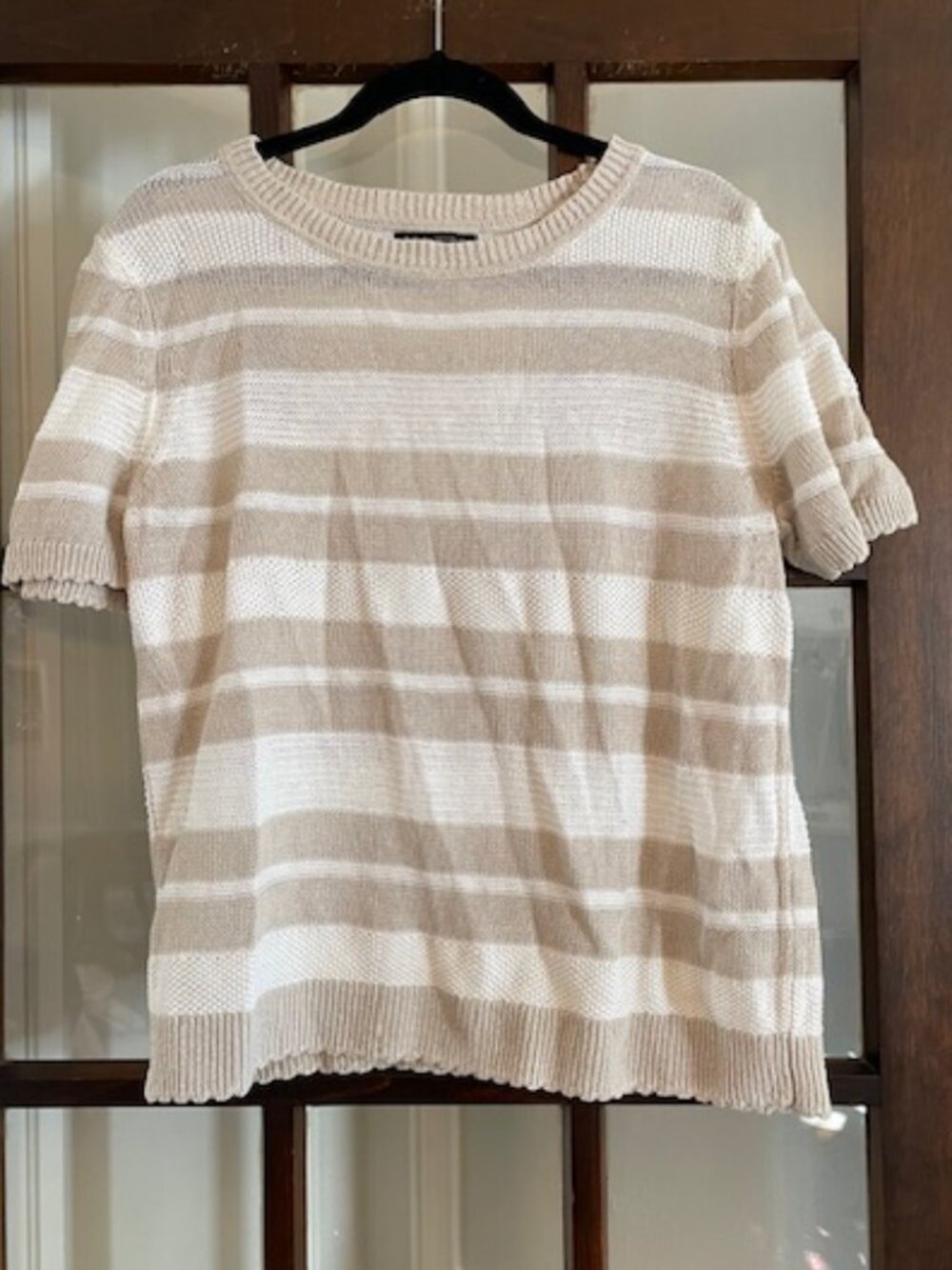 Banana Republic Beige and White Striped Sweater Tee, Size XL